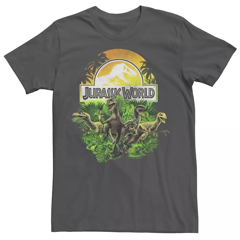 Mens Jurassic World Blue Green Jungle Velociraptor Attack Graphic Tee Product Image