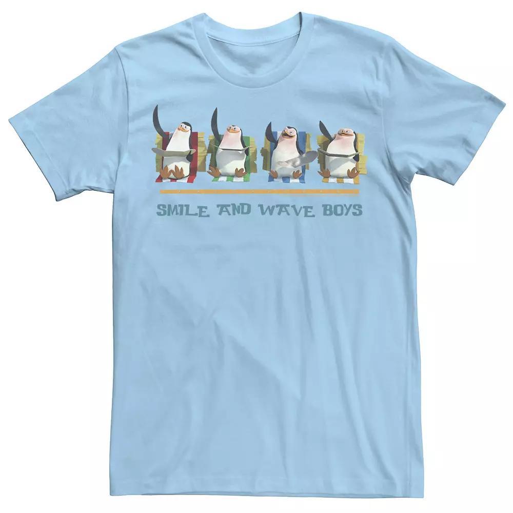 Men's Madagascar Penguins Smile And Wave Text Poster Tee, Size: XL, Light Blue Product Image