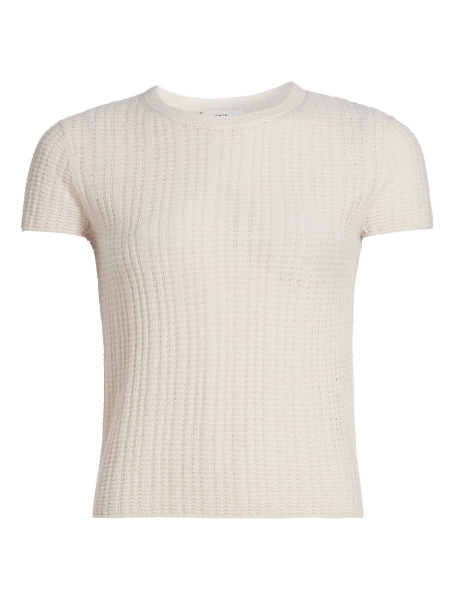 Womens Waffle-Knit Cashmere-Silk Short-Sleeve Sweater, White Sand, Size XS Vince Product Image