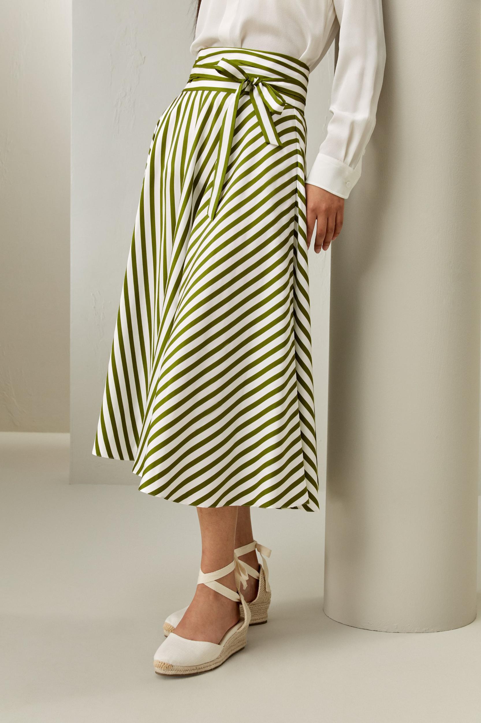 Silk Striped Midi Skirt Product Image