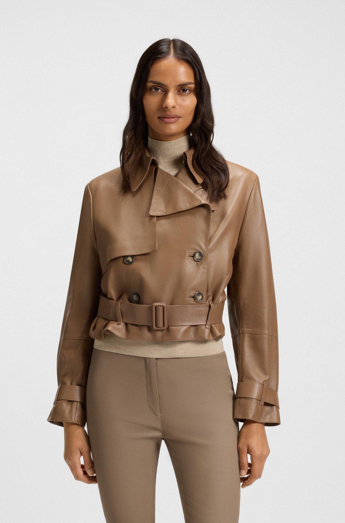 Trench-style leather jacket with tie-up belt Product Image