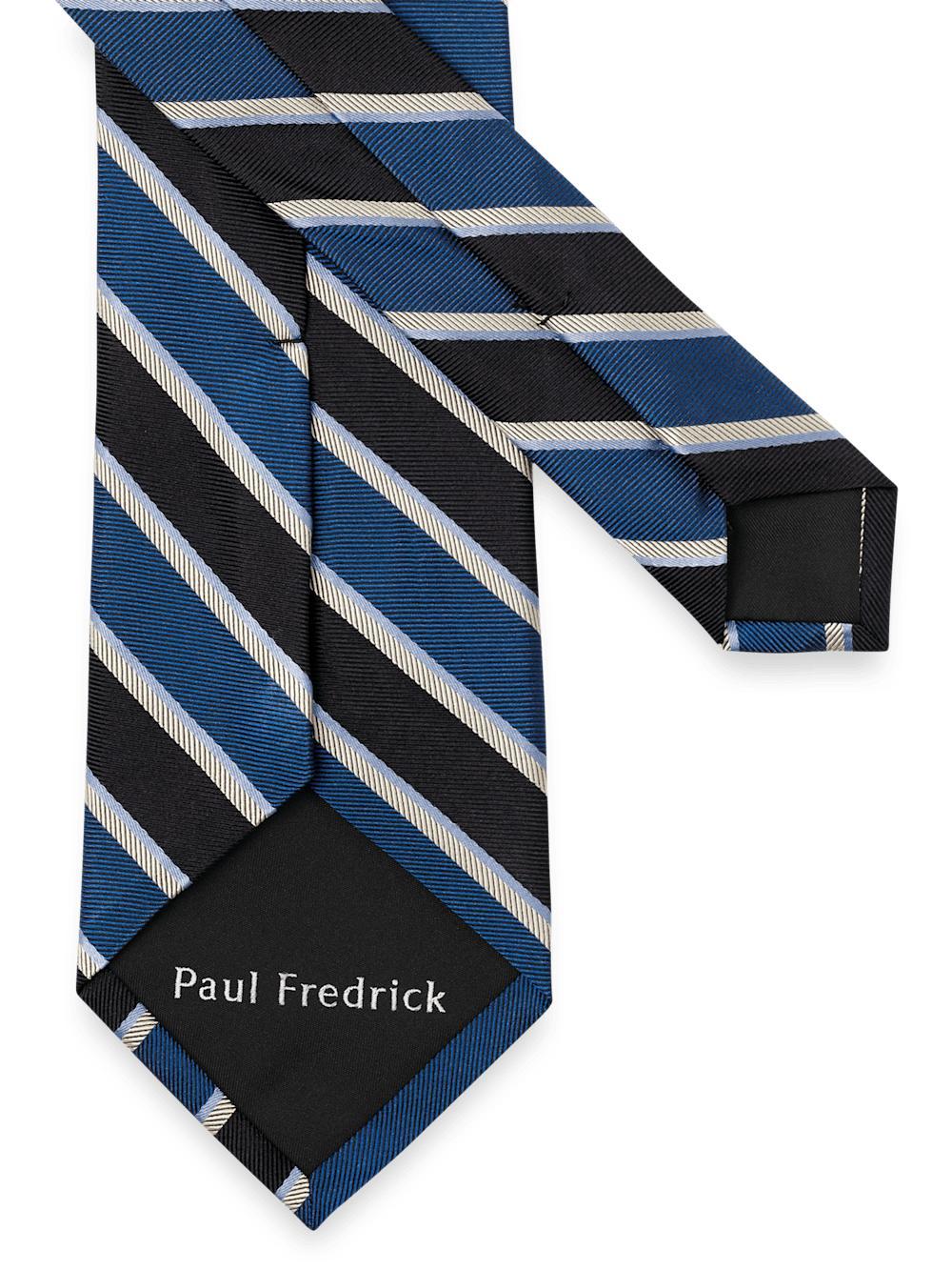 Stripe Woven Silk Tie - Black/blue Product Image