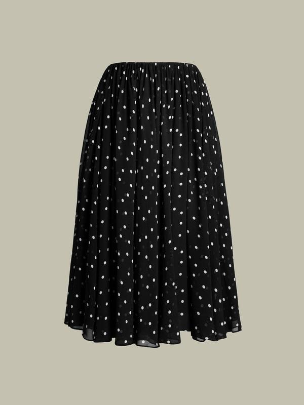 Polka-Dot Silk Midi Skirt Product Image