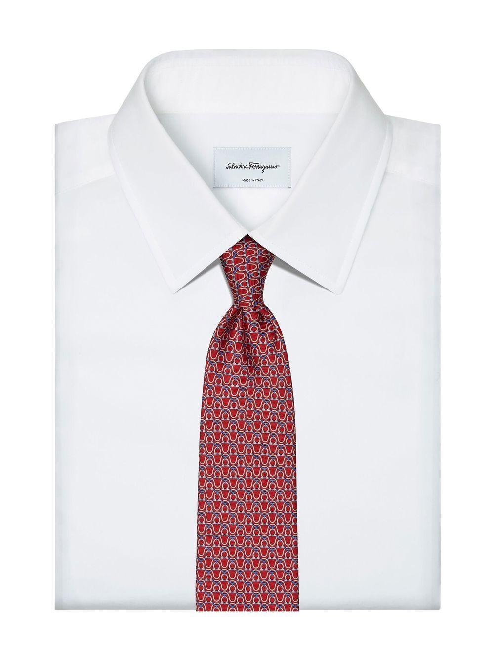 FERRAGAMO Gancini Print Silk Tie In Red Product Image