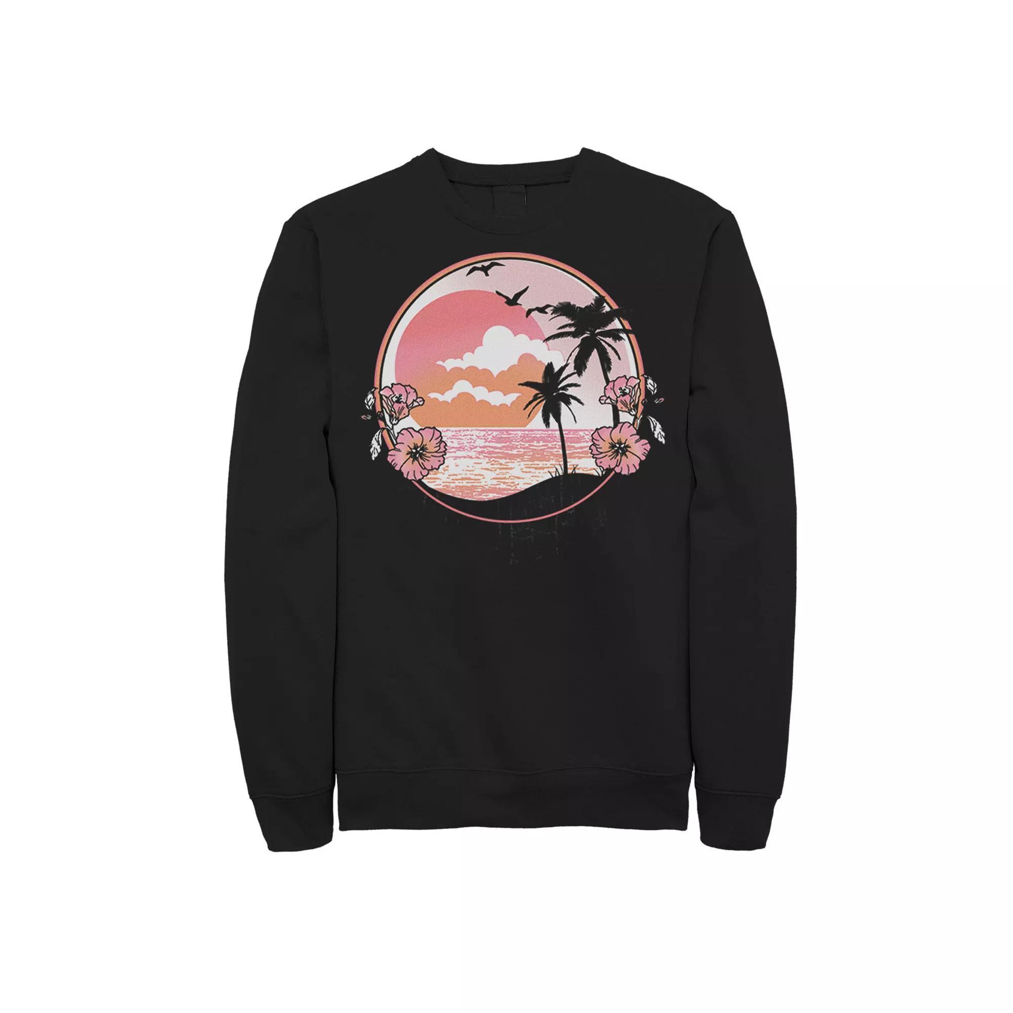 Men's Pink Retro Beach Scenery Sweatshirt, Size: XXL, Black Product Image