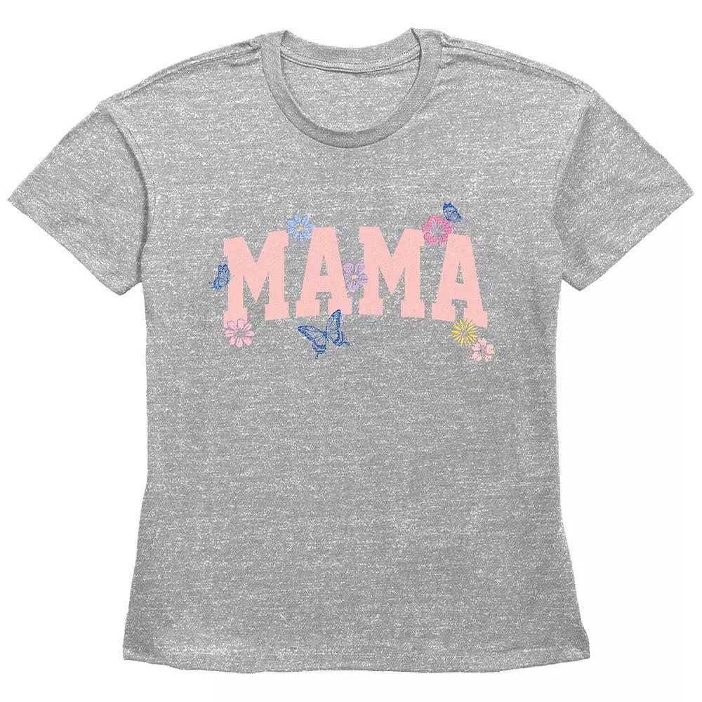 Women's Mama Flowers Basic Fit Graphic Tee, Size: Small, Grey Gray Product Image