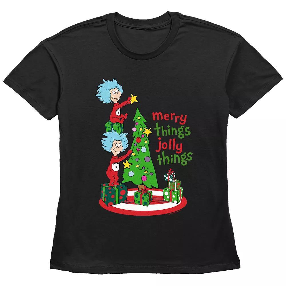 Women's Dr. Seuss Thing 1 And Thing 2 Merry Things Jolly Things Graphic Tee,  Product Image