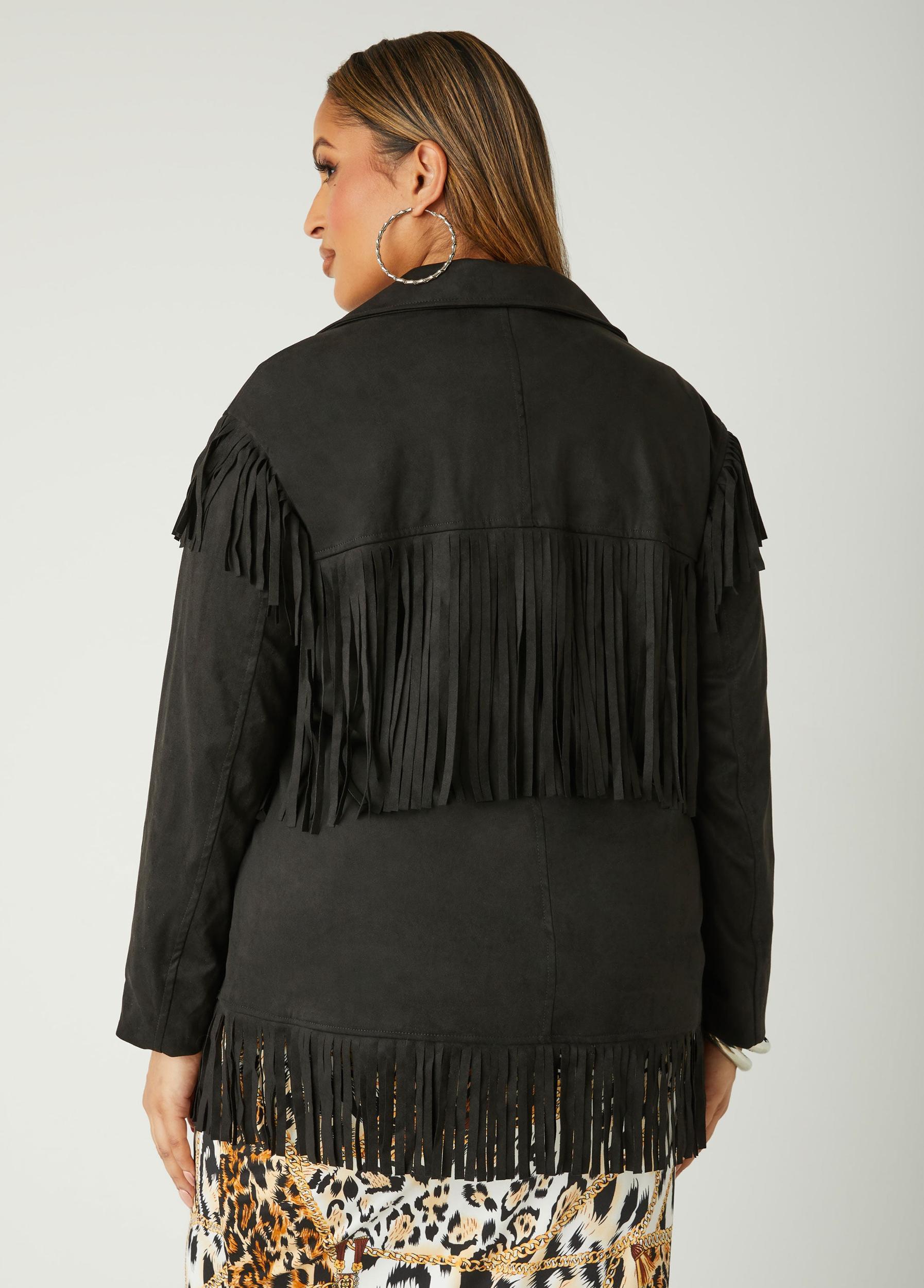 Plus Size Fringed Faux Suede Jacket Ashley Stewart Product Image