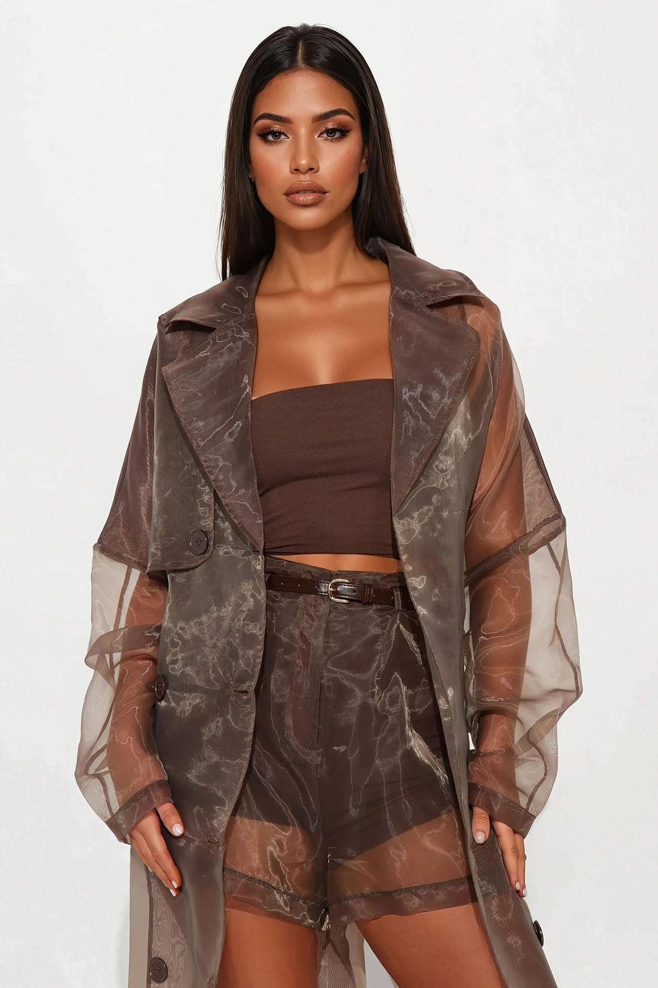 Tara Sheer Trench Coat - Mocha Female Product Image