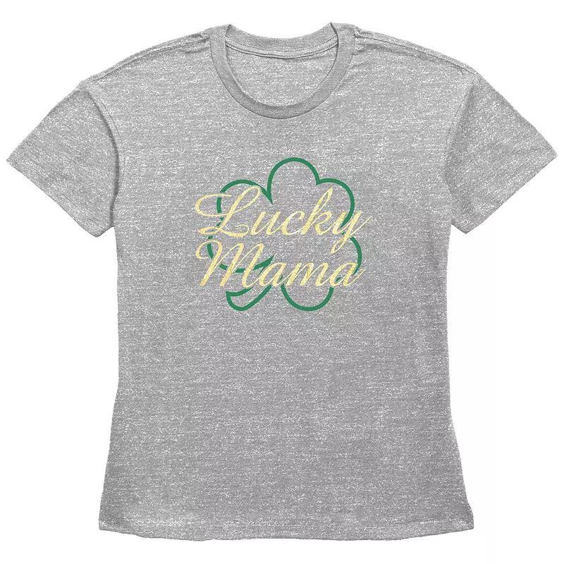 Women's Lucky Mama Basic Fit Graphic Tee, Girl's, Size: Large, Grey Gray Product Image