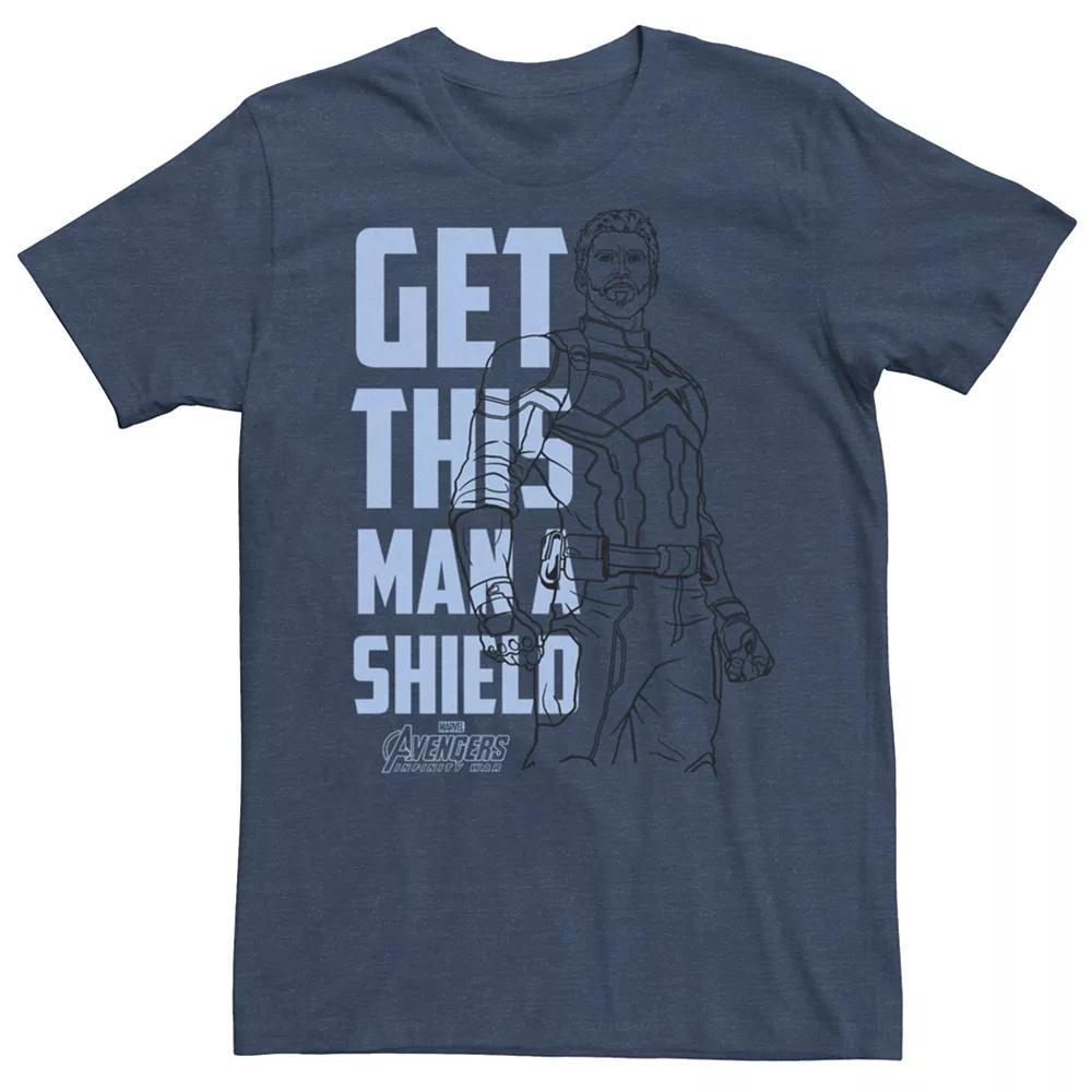 Men's Avengers Infinity War Captain America Get This Man A Shield Tee, Size: Medium, Navy Grey Product Image