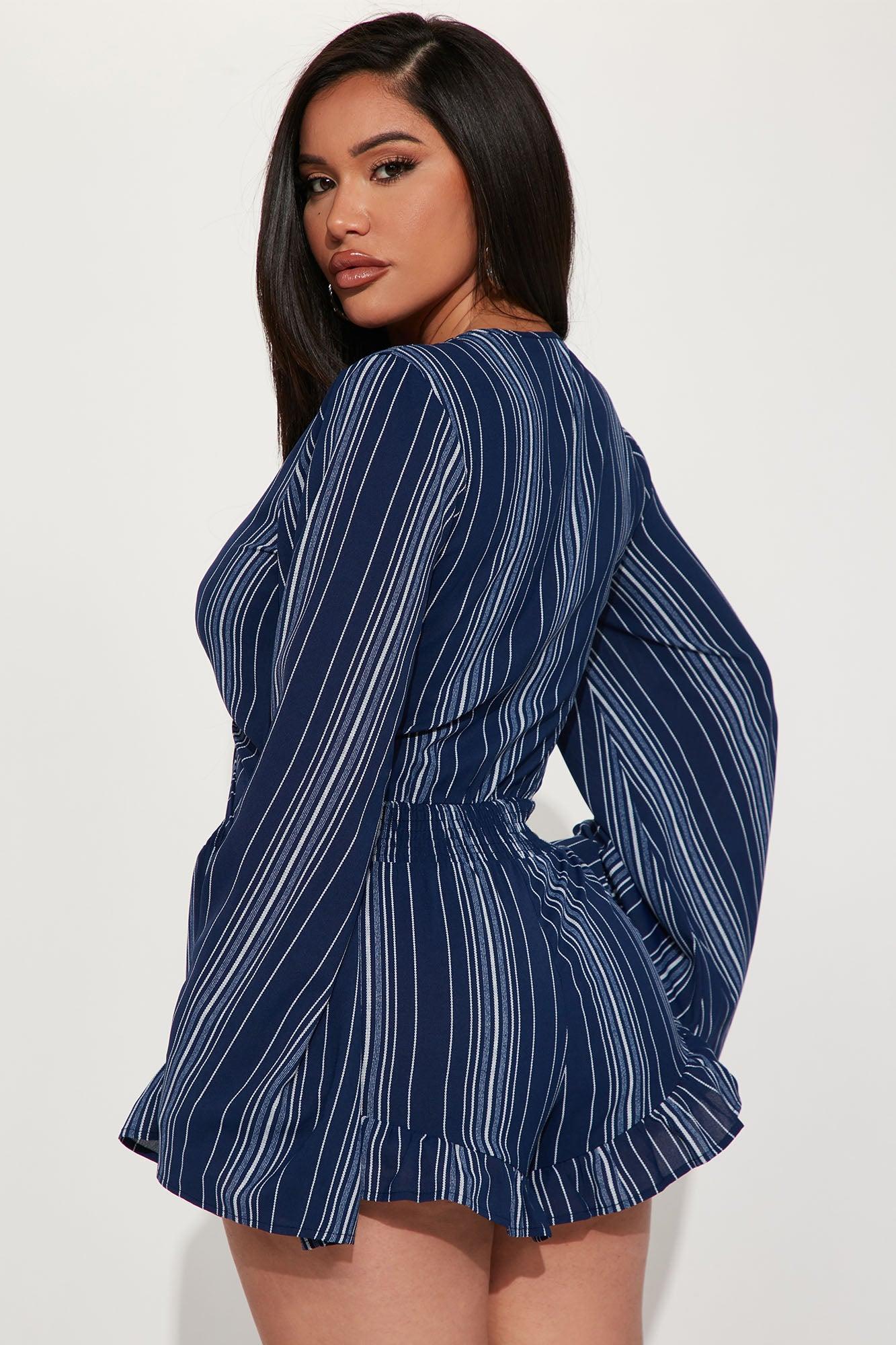 Tulum Stripe Romper - Navy Product Image