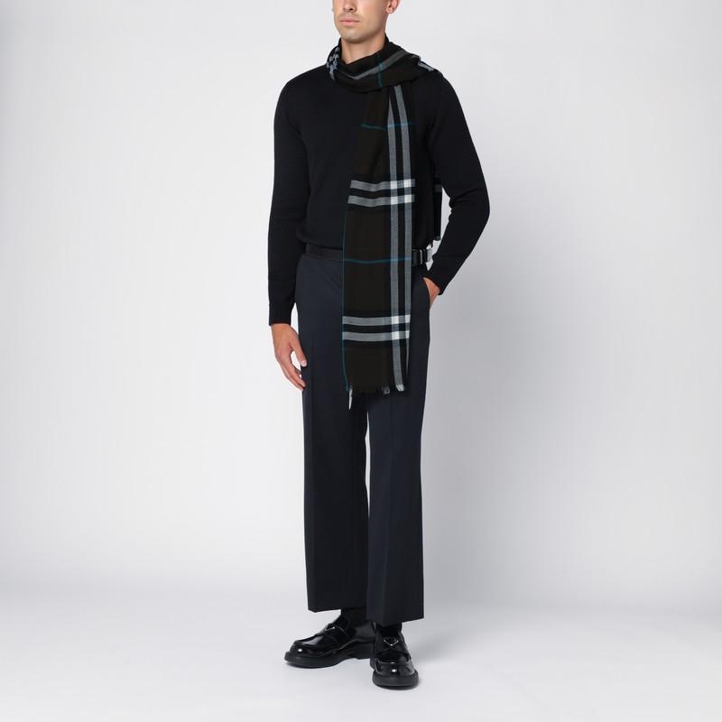 BURBERRY Light Wool Scarf Check Brown In Grey Product Image