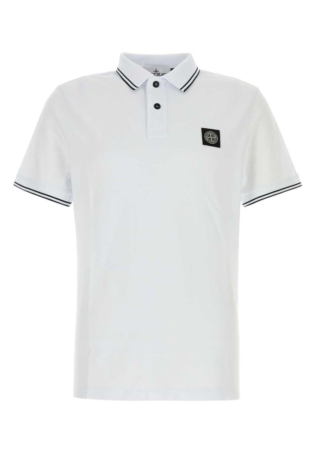 STONE ISLAND Logo Patch Short-sleeved Polo Shirt In White Product Image