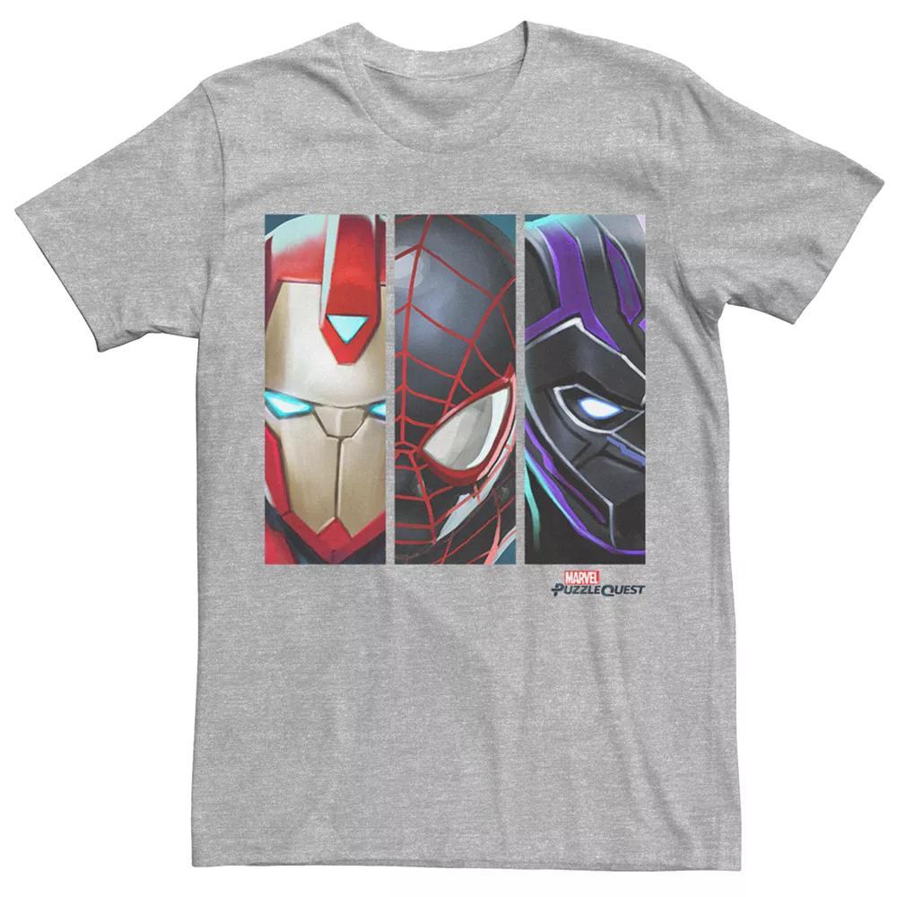 Men's Marvel Puzzle Quest Iron Man, Spider-Man & Black Panther Graphic Tee, Size: Medium, Athletic Grey Product Image