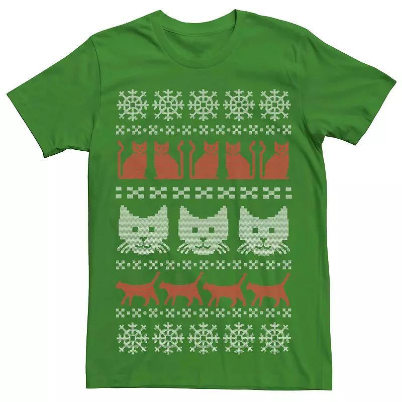 Men's Cat Ugly Christmas Style Graphic Tee, Size: 3XL, Kelly Product Image