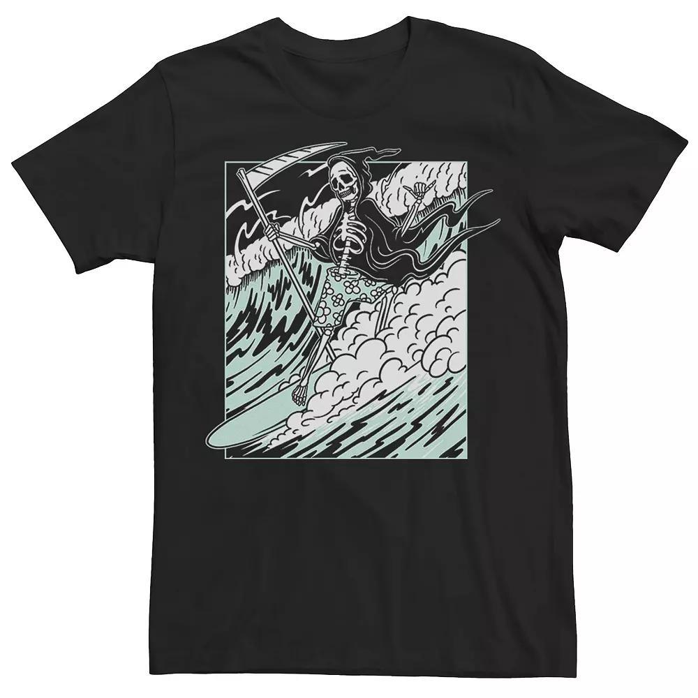Men's Grim Reaper Riding The Wave Poster Graphic Tee,  Product Image