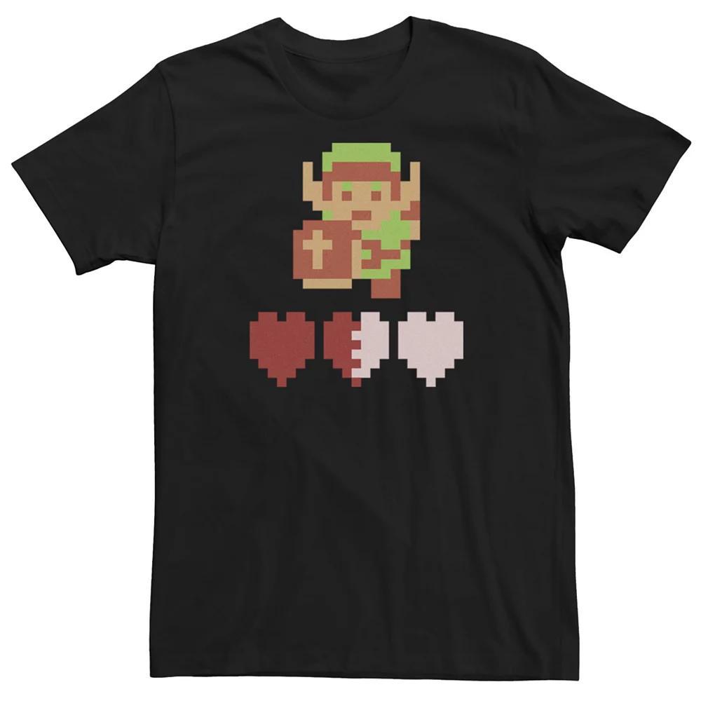 Big & Tall Nintendo Legend Of Zelda Link Heart Meter Pixel Art Portrait Tee, Men's, Size: 4XLT, Black Product Image