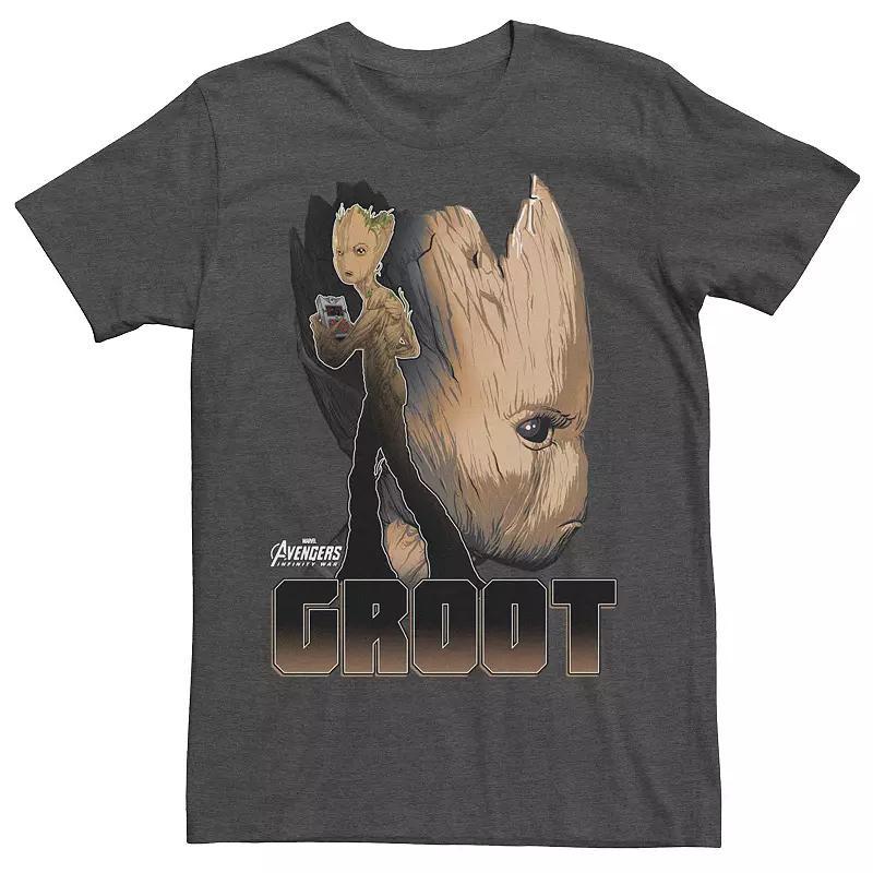 Mens Teen Marvel Avengers Infinity War Groot Side Profile Poster Tee Grey Heather Product Image