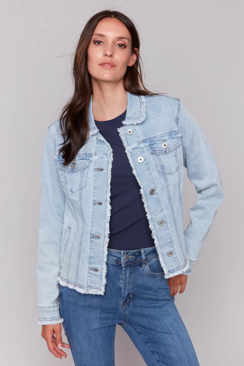 Frayed Edge Stretch Denim Jacket Product Image