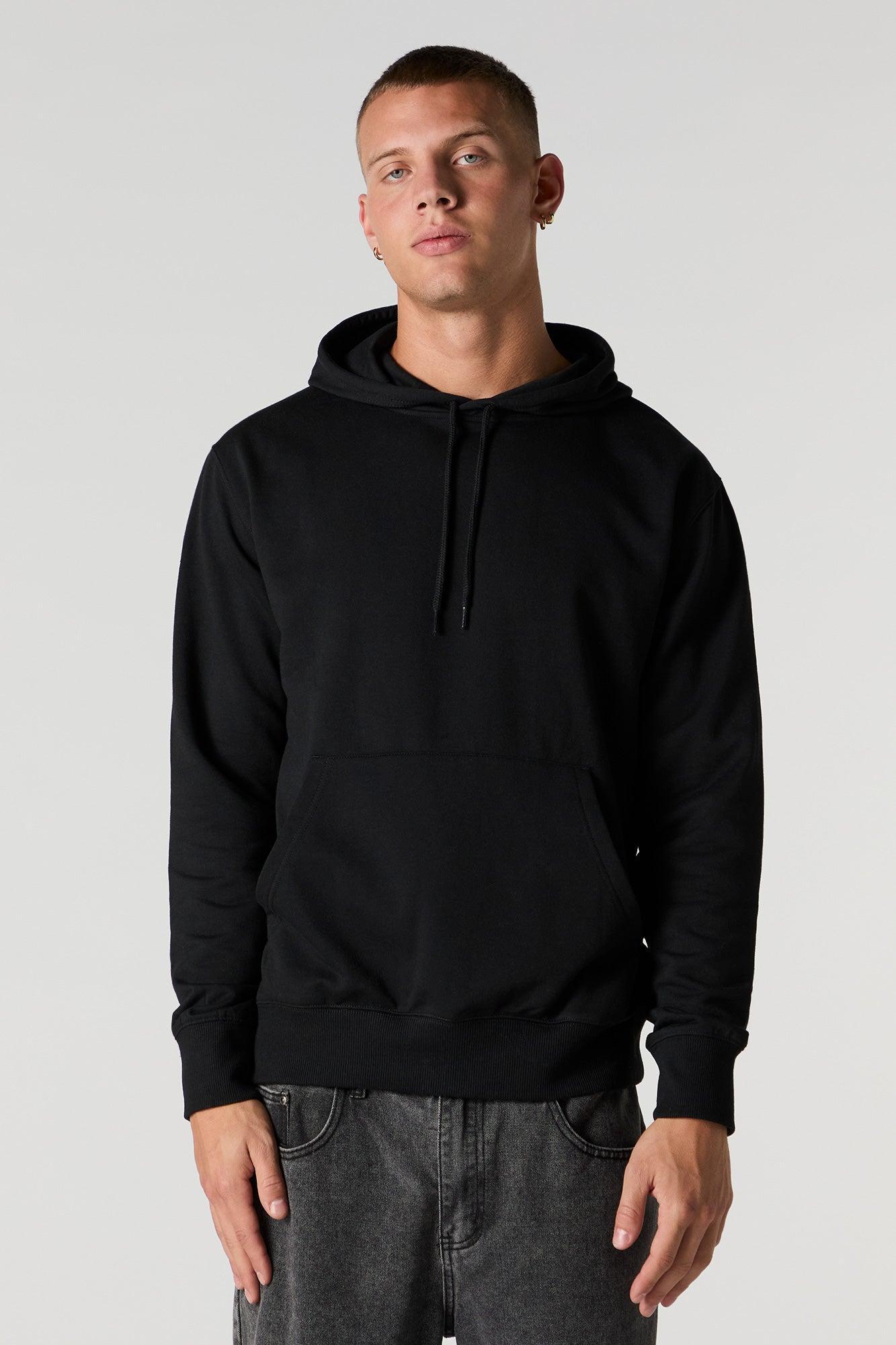 Solid Fleece Drawstring Hoodie Male Product Image