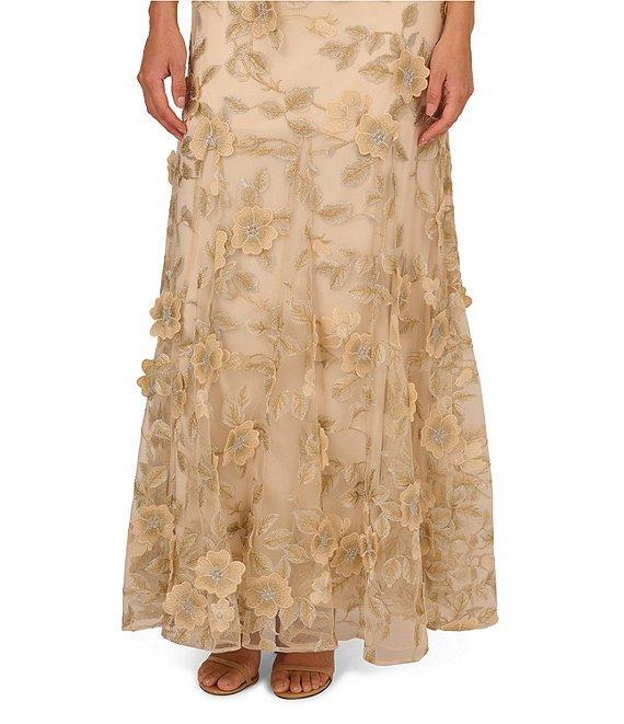 Adrianna Papell Floral Embroidered Boat Neck Short Sleeve A-Line Long Dress Product Image