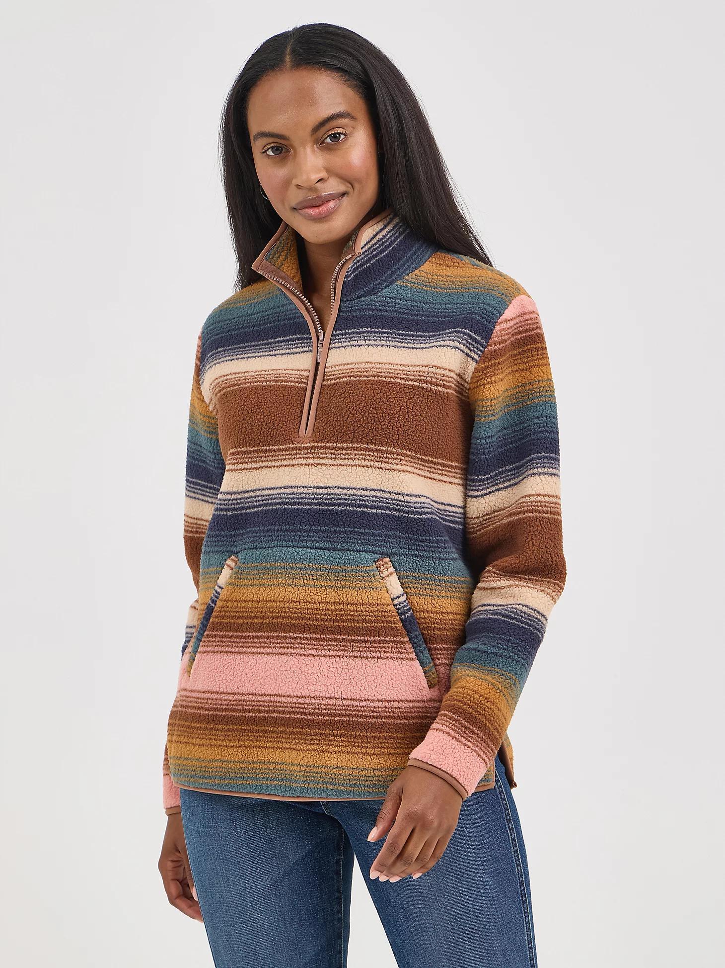 Women's Wrangler Retro® Quarter-Zip Sherpa Pullover in Sunset Stripe Product Image