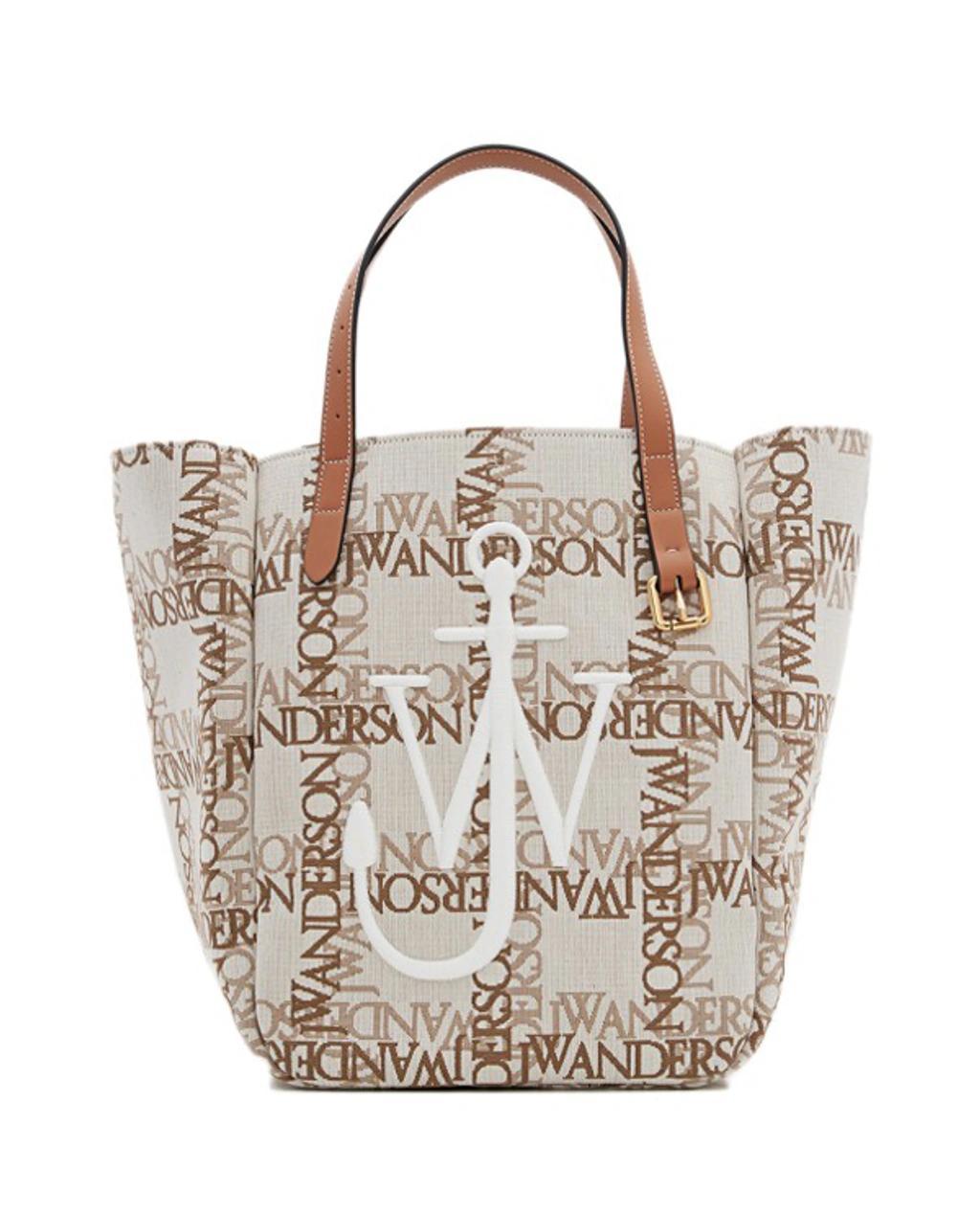 JW ANDERSON Double Logo Print Canvas Tote Bag In Beige Product Image