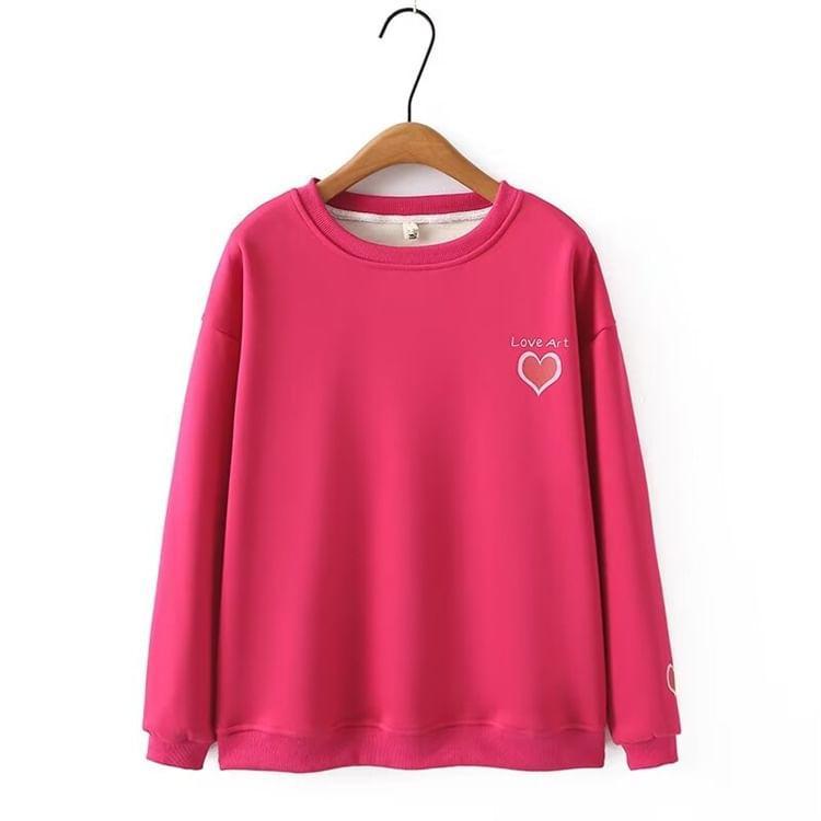 Plus Size Round Neck Heart Print Fleece-Lined Pullover Product Image