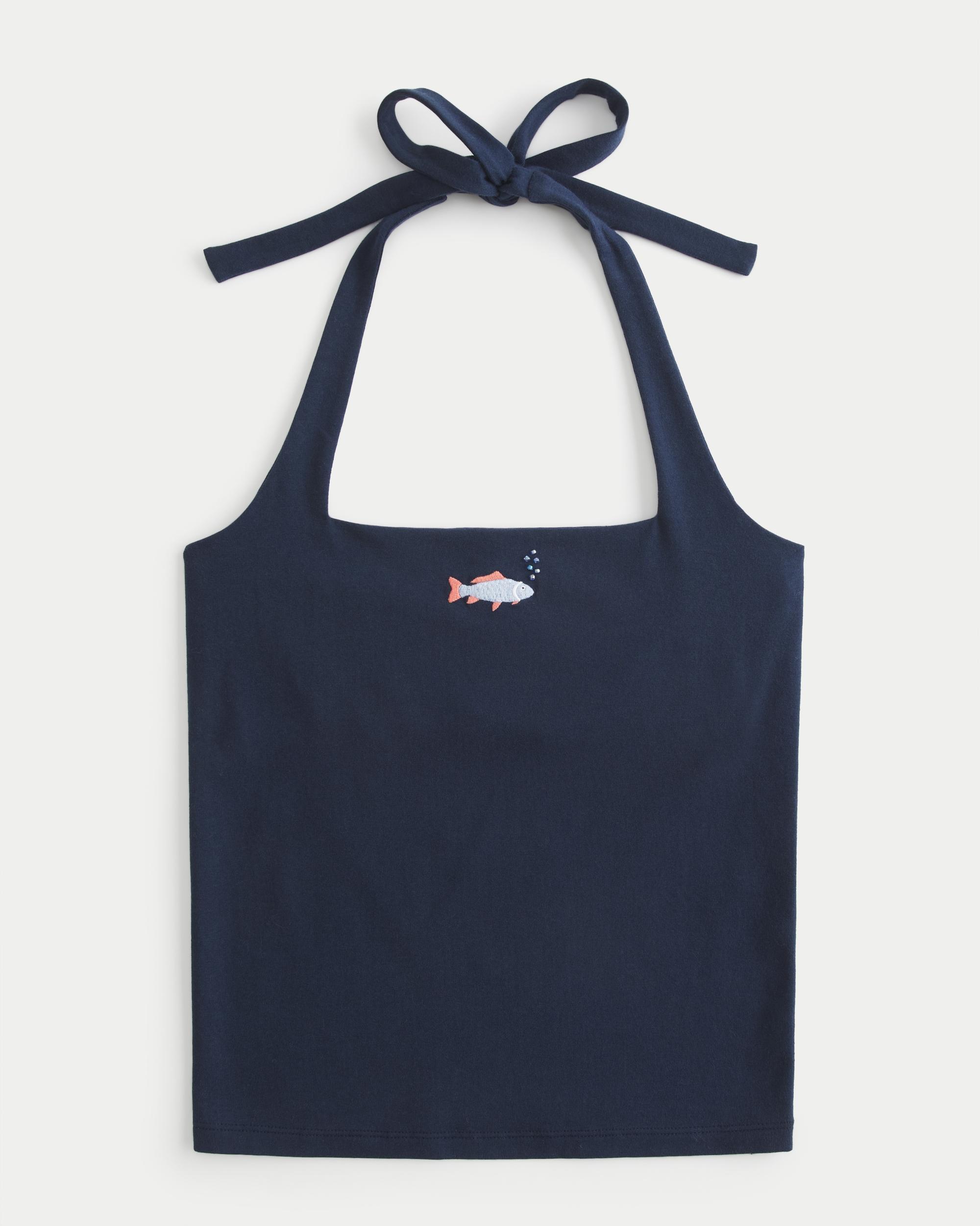 Beaded Graphic Halter Top Product Image