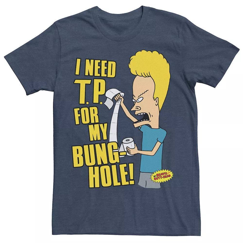 Men's Beavis & Butthead "I Need T.P." Humor Text Tee, Size: Medium, Navy Grey Product Image