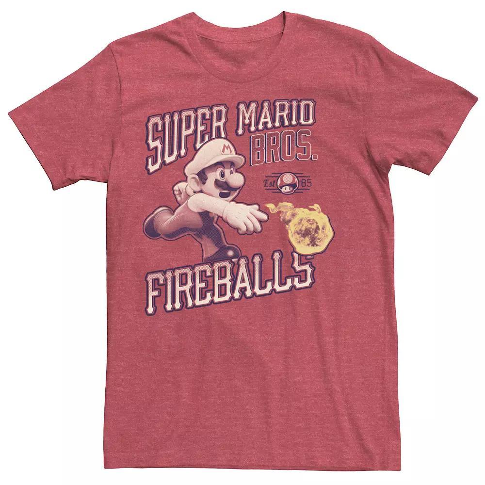 Mens Super Mario Bros. Fireballs Est. 85 Tee Red Grey Product Image