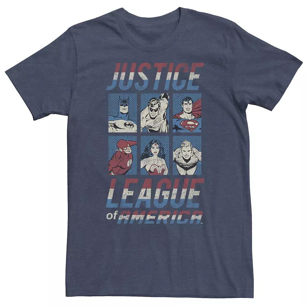 Big & Tall Justice League Of America Portrait Panels Tee, Mens Navy Grey Product Image