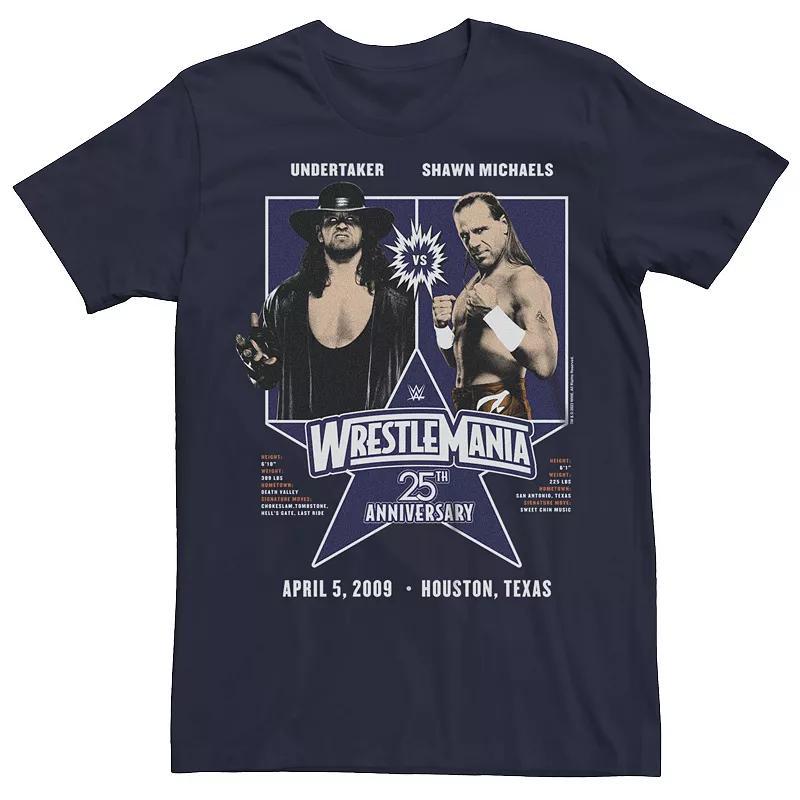 Men's WWE Wrestlemania 25th Undertaker vs Shawn Michaels Retro Poster Graphic Tee, Size: Large, Blue Product Image