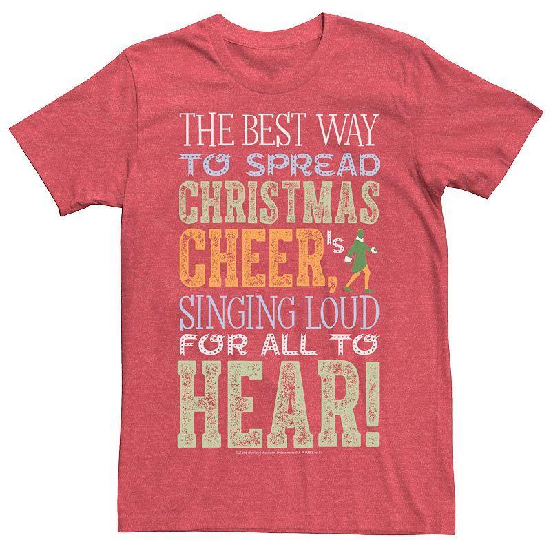 Mens Elf Buddy Singing For Cheer Distressed Text Tee Red Grey Product Image