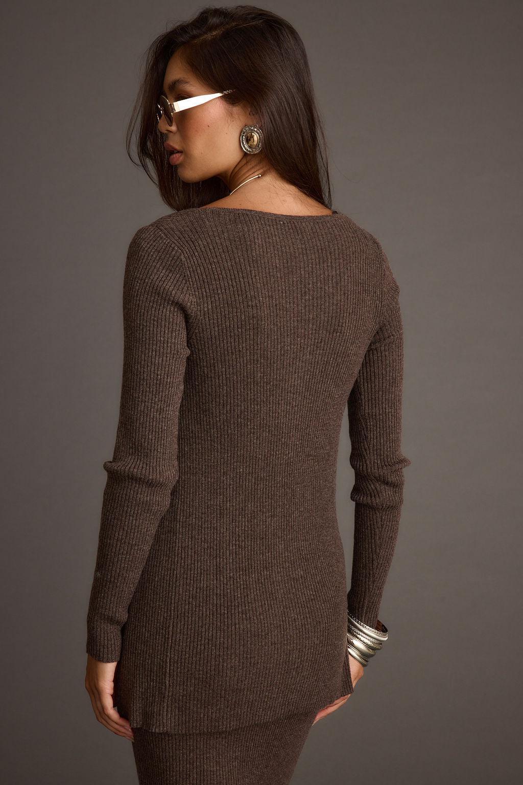 Tusk Mocha Open Front Longline Knit Sweater Product Image