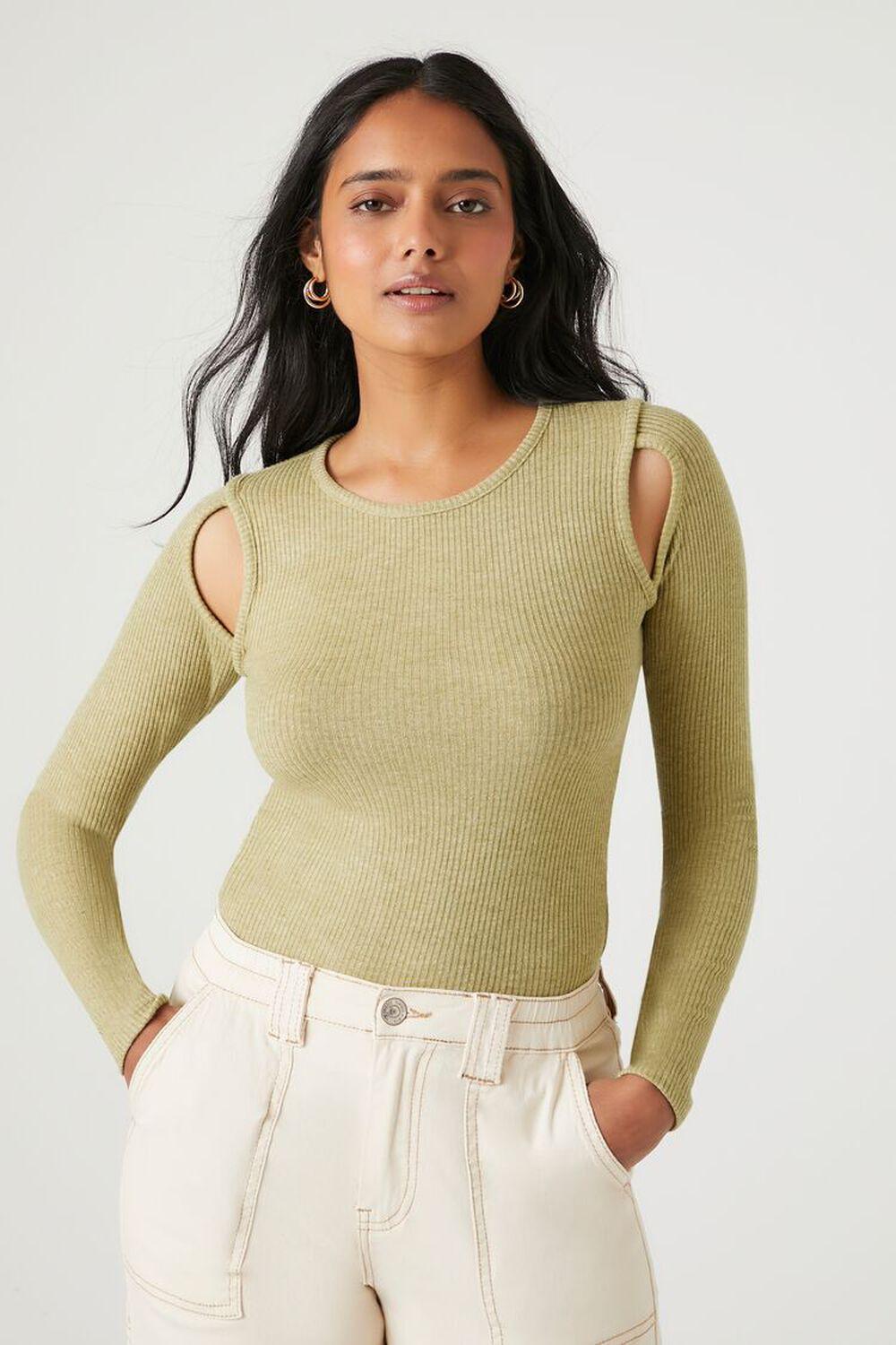 Ribbed Cutout Long-Sleeve Bodysuit | Forever 21 Product Image