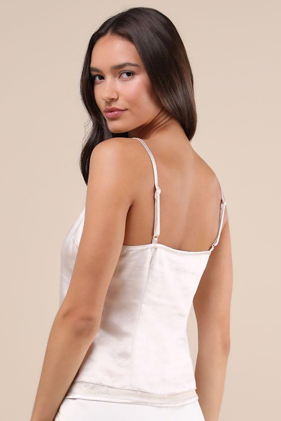 Sleek Cutie Champagne Satin Lace Button-Front Cami Top Product Image