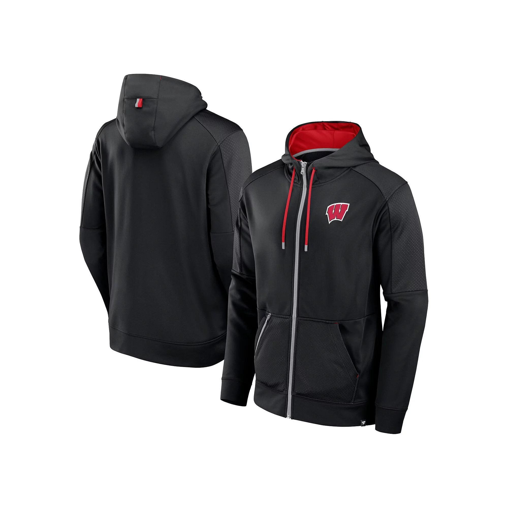 Men's Fanatics Black Wisconsin Badgers Defender Full-Zip Hoodie, Size: Large Product Image