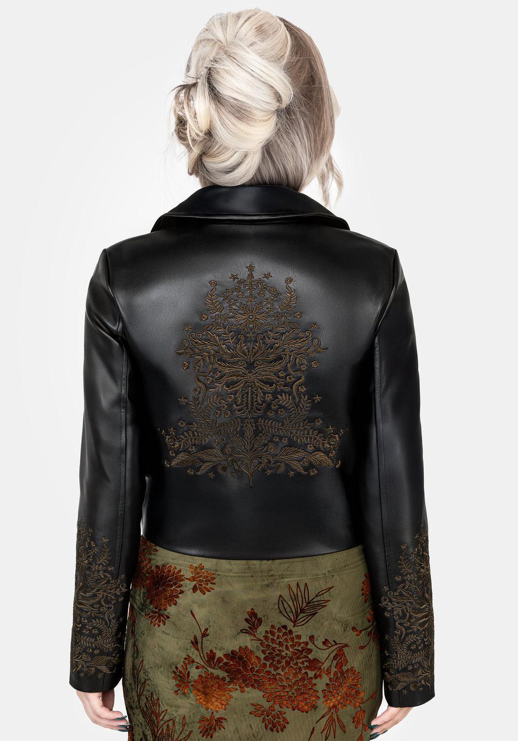 Vervain Embroidered Faux Leather Biker Jacket Product Image