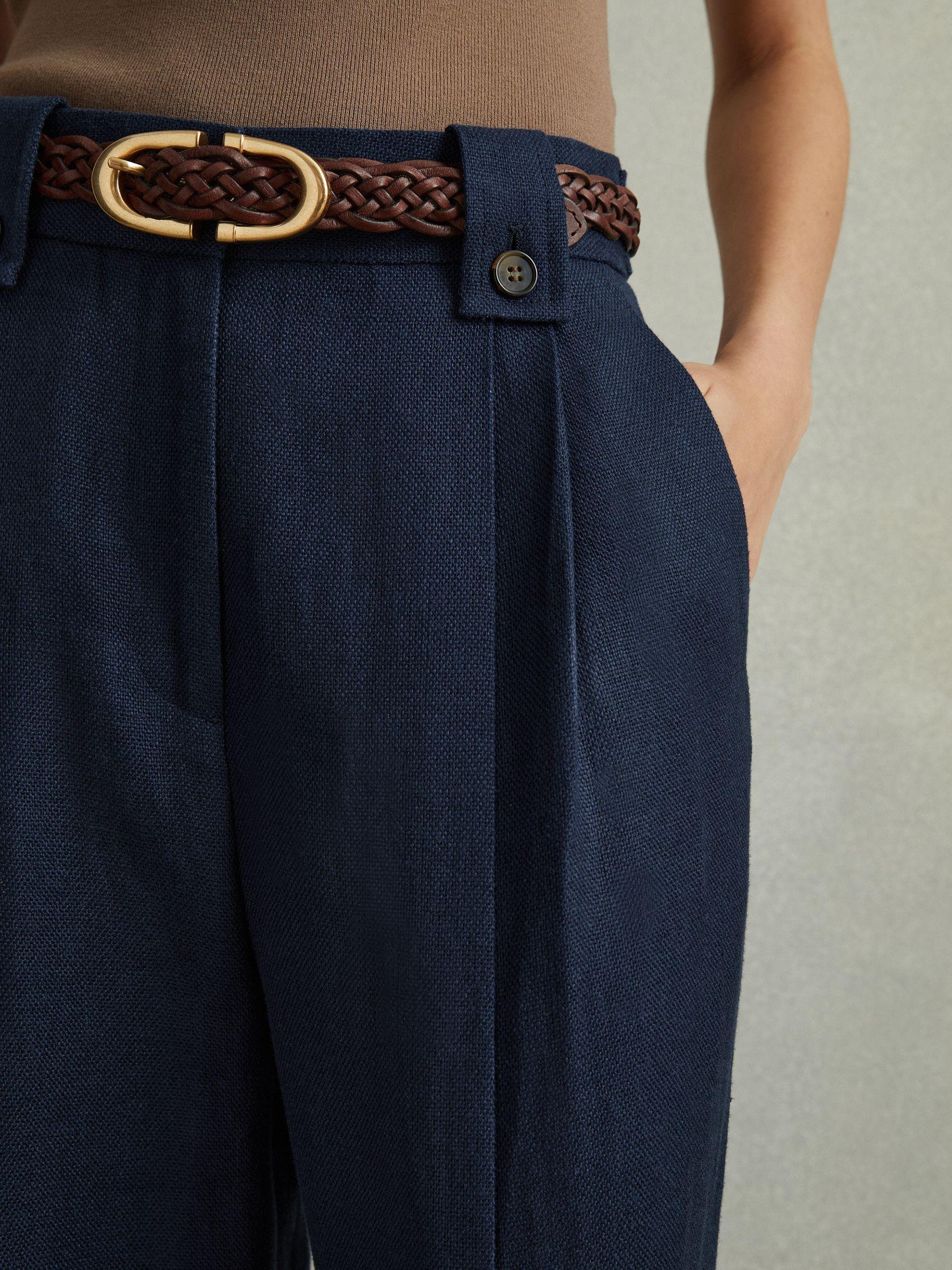 Linen Front Pleat Trousers in Navy Product Image