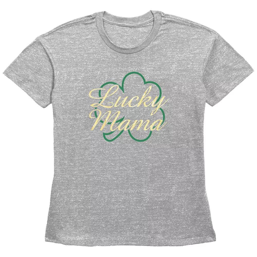 Women's Lucky Mama Basic Fit Graphic Tee, Girl's, Size: Large, Grey Gray Product Image