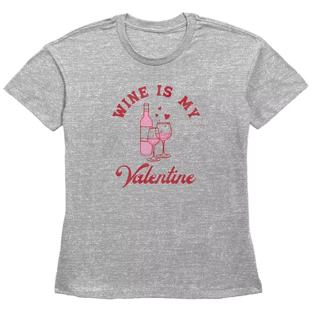 Women's Wine Is My Valentine Basic Fit Graphic Tee,  Product Image