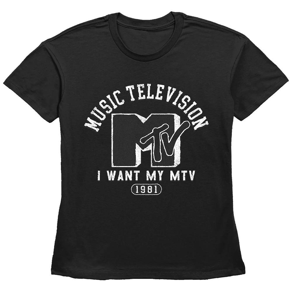 Women's MTV Music College Redux Basic Fit Graphic Tee, Girl's, Size: XS, Black Product Image