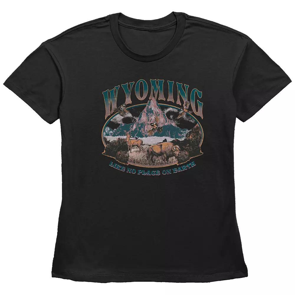 Women's Fifth Sun Wyoming Mountain Scene "Like No Place On Earth" Graphic Tee, Girl's, Size: XL, Black Product Image