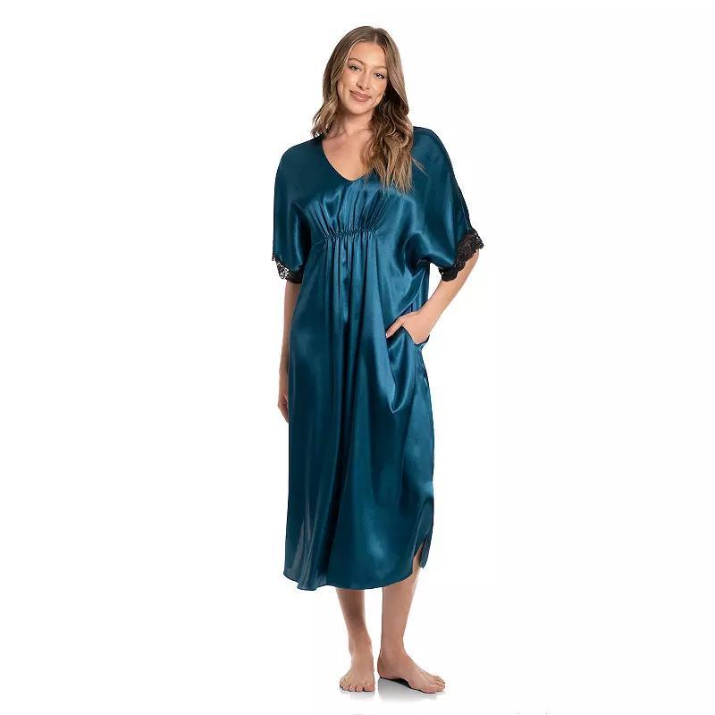 Womens Lilac+London Solid Satin Caftan Teal Green Product Image