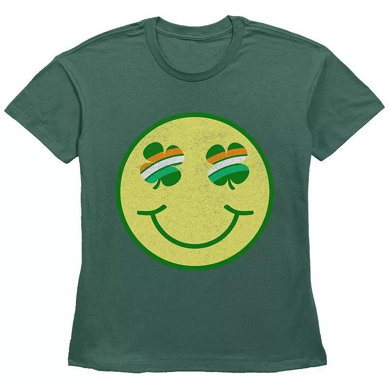 Women's Shamrock Eyes Smiley Face Graphic Tee, Girl's,  Product Image