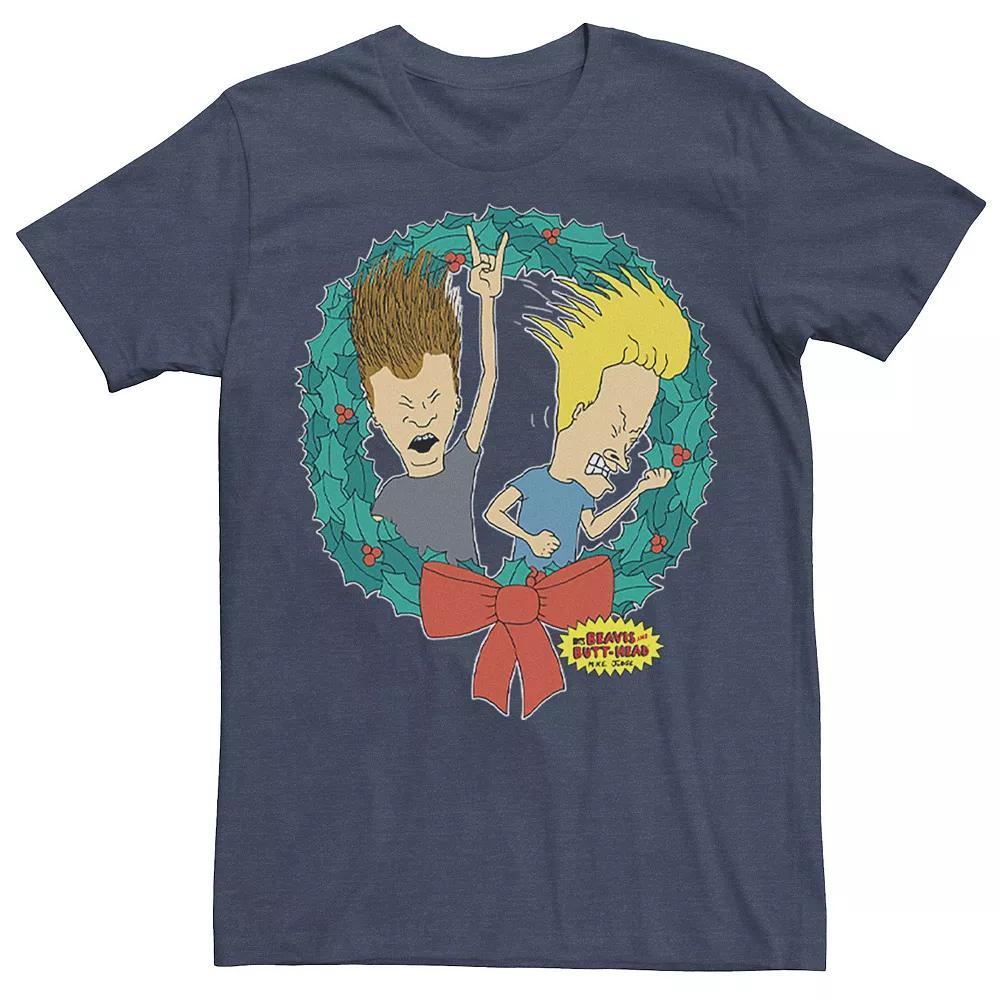 Men's Beavis & Butthead Christmas Rock & Wreath Tee, Size: Large, Navy Grey Product Image