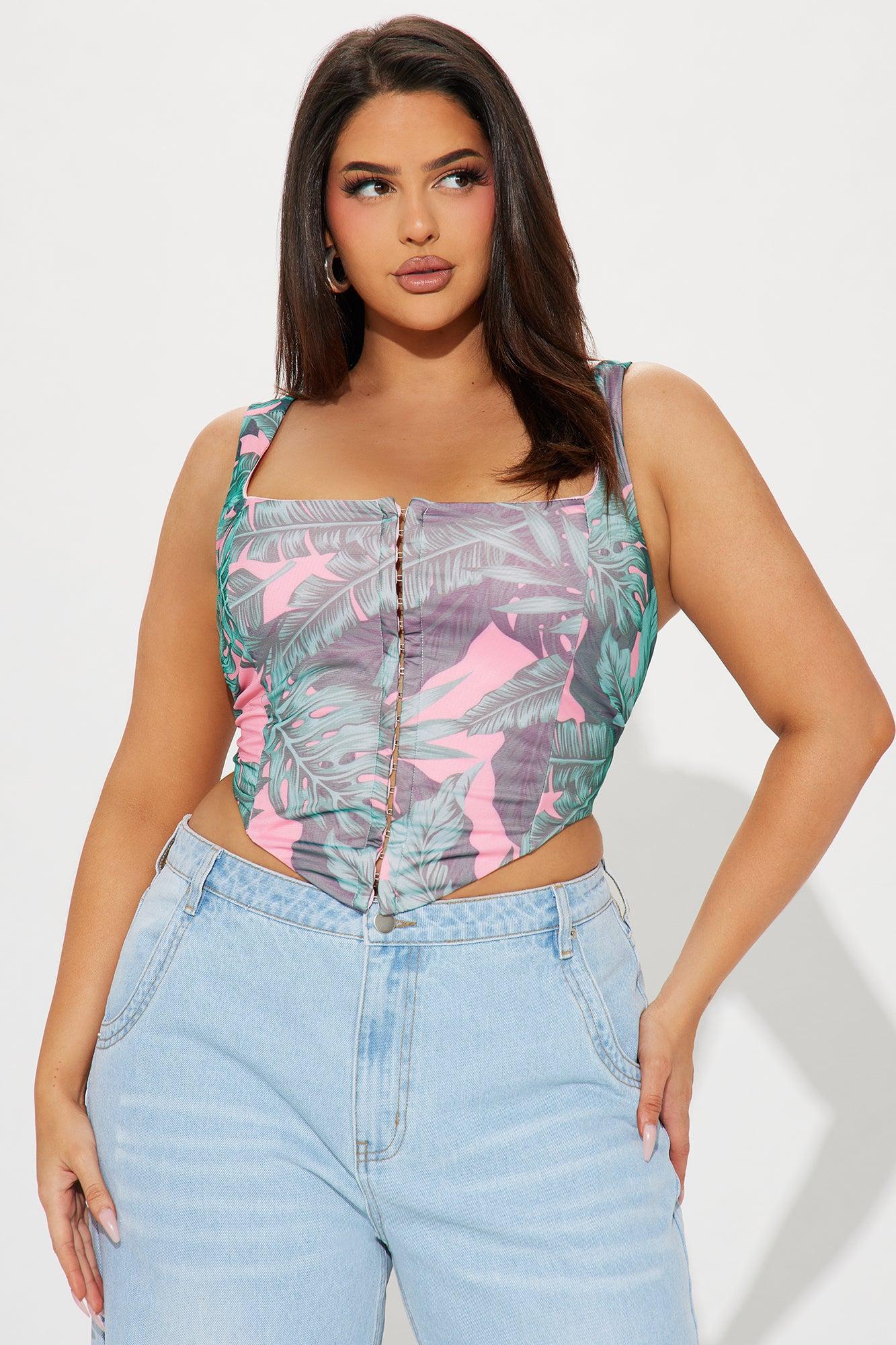 Summer Fling Mesh Corset Top - Pink/combo Product Image