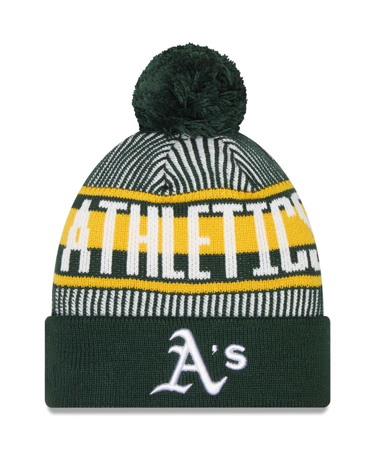 Mens New Era Oakland Athletics Striped Cuffed Knit Hat with Pom Product Image